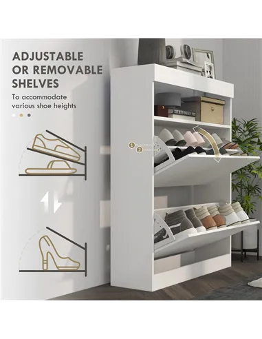 HOMCOM 16 Shoe Pair Storage Cabinet, with Flip Doors - High Gloss White