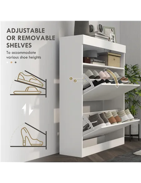 HOMCOM 16 Shoe Pair Storage Cabinet, with Flip Doors - High Gloss White