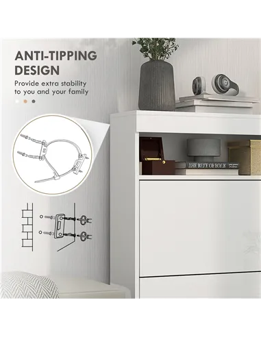 HOMCOM 16 Shoe Pair Storage Cabinet, with Flip Doors - High Gloss White