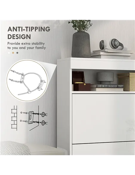 HOMCOM 16 Shoe Pair Storage Cabinet, with Flip Doors - High Gloss White