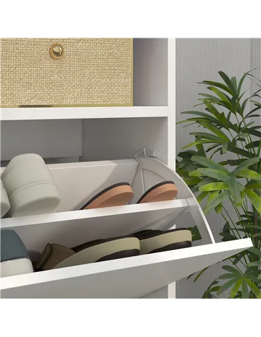 HOMCOM 16 Shoe Pair Storage Cabinet, with Flip Doors - High Gloss White