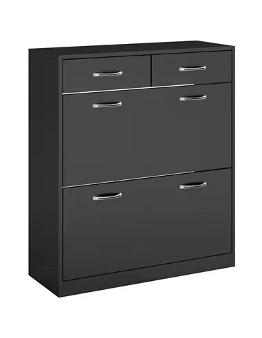 HOMCOM Narrow Shoe Storage with 2 Flip Drawers and Adjustable Shelves Shoe Cabinet Organizer for 12 Pairs of Shoes, Black