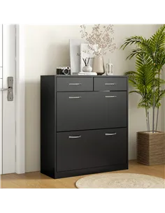 HOMCOM Narrow Shoe Storage with 2 Flip Drawers and Adjustable Shelves Shoe Cabinet Organizer for 12 Pairs of Shoes, Black 2