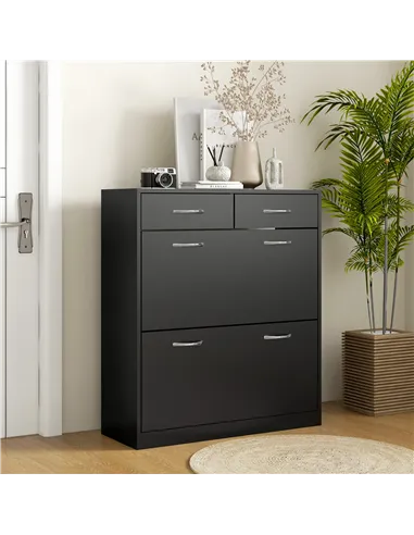 HOMCOM Narrow Shoe Storage with 2 Flip Drawers and Adjustable Shelves Shoe Cabinet Organizer for 12 Pairs of Shoes, Black