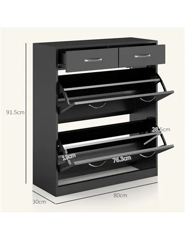 HOMCOM Narrow Shoe Storage with 2 Flip Drawers and Adjustable Shelves Shoe Cabinet Organizer for 12 Pairs of Shoes, Black
