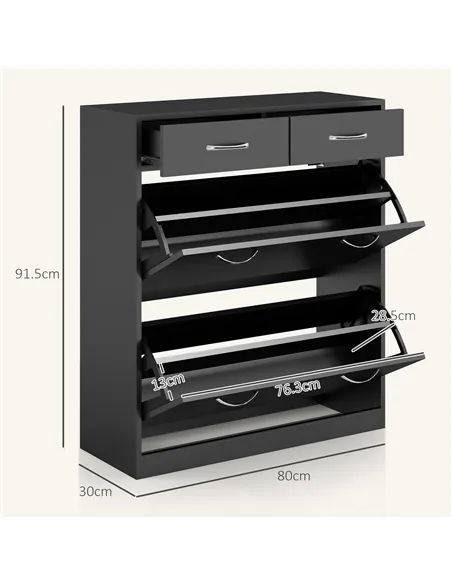 HOMCOM Narrow Shoe Storage with 2 Flip Drawers and Adjustable Shelves Shoe Cabinet Organizer for 12 Pairs of Shoes, Black