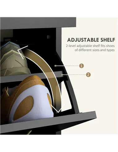 HOMCOM Narrow Shoe Storage with 2 Flip Drawers and Adjustable Shelves Shoe Cabinet Organizer for 12 Pairs of Shoes, Black