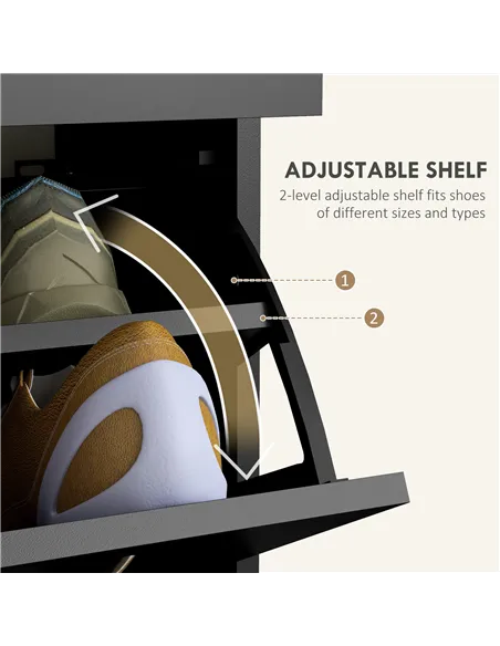 HOMCOM Narrow Shoe Storage with 2 Flip Drawers and Adjustable Shelves Shoe Cabinet Organizer for 12 Pairs of Shoes, Black