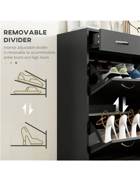 HOMCOM Narrow Shoe Storage with 2 Flip Drawers and Adjustable Shelves Shoe Cabinet Organizer for 12 Pairs of Shoes, Black