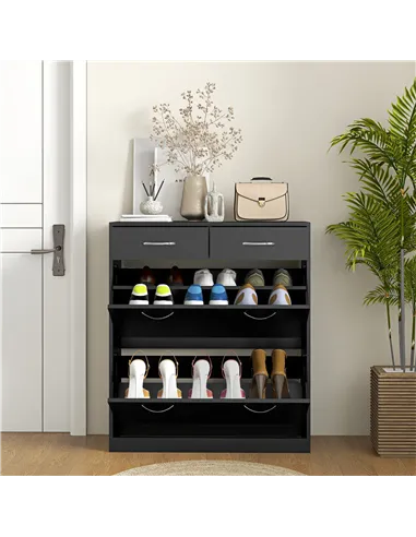 HOMCOM Narrow Shoe Storage with 2 Flip Drawers and Adjustable Shelves Shoe Cabinet Organizer for 12 Pairs of Shoes, Black