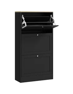 HOMCOM Modern Compact Three-Drawer Shoe Storage Cabinet - Black