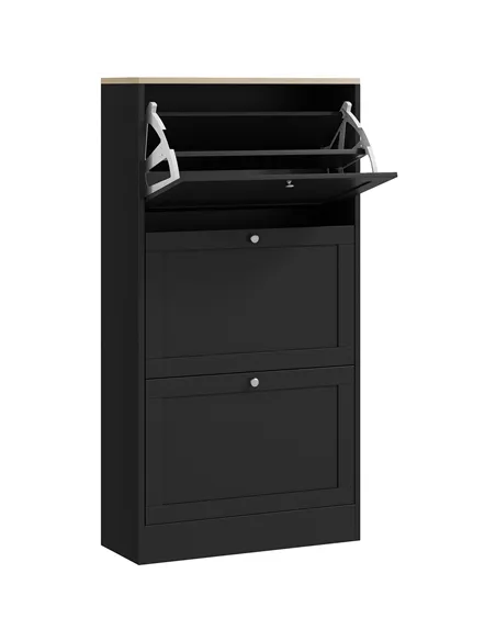 HOMCOM Modern Compact Three-Drawer Shoe Storage Cabinet - Black