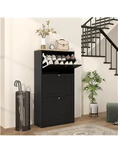 HOMCOM Modern Compact Three-Drawer Shoe Storage Cabinet - Black 2