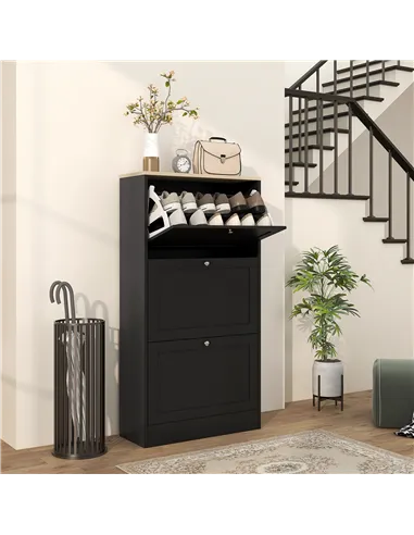 HOMCOM Modern Compact Three-Drawer Shoe Storage Cabinet - Black