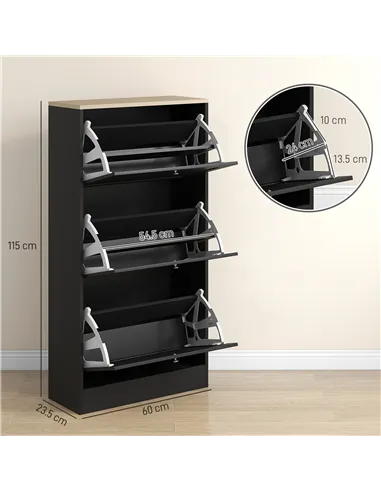 HOMCOM Modern Compact Three-Drawer Shoe Storage Cabinet - Black