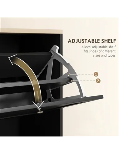 HOMCOM Modern Compact Three-Drawer Shoe Storage Cabinet - Black