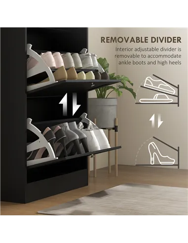 HOMCOM Modern Compact Three-Drawer Shoe Storage Cabinet - Black