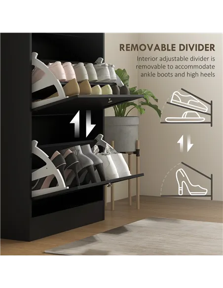 HOMCOM Modern Compact Three-Drawer Shoe Storage Cabinet - Black