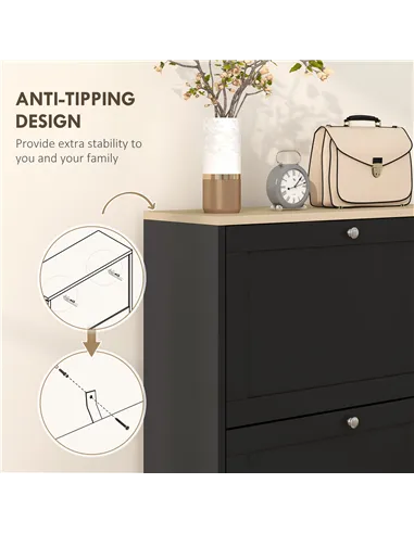 HOMCOM Modern Compact Three-Drawer Shoe Storage Cabinet - Black