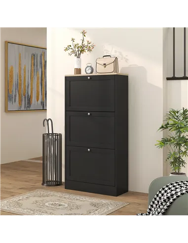 HOMCOM Modern Compact Three-Drawer Shoe Storage Cabinet - Black