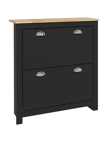 HOMCOM 2 Drawer Shoe Cabinet Modern Narrow Shoe Cupboard Hallway Wooden Storage Organiser with Flip Doors Adjustable Shelf for 6