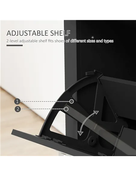 HOMCOM 2 Drawer Shoe Cabinet Modern Narrow Shoe Cupboard Hallway Wooden Storage Organiser with Flip Doors Adjustable Shelf for 6