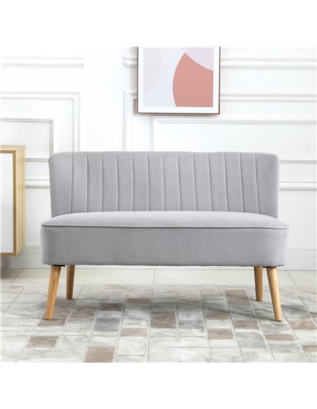 HOMCOM Modern Velvet Double Seat Sofa w/ Wood Frame Foam Padding High Back Soft Comfortable Compact Couch Grey