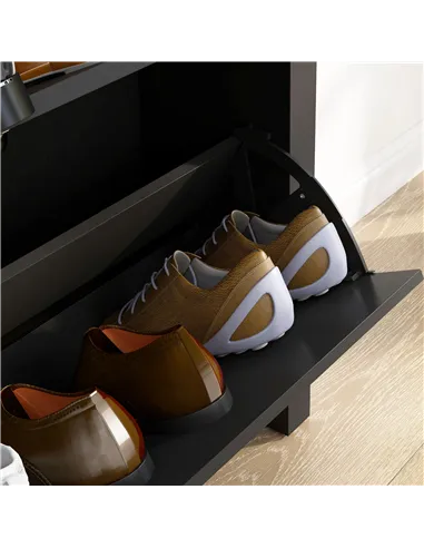 HOMCOM 2 Drawer Shoe Cabinet Modern Narrow Shoe Cupboard Hallway Wooden Storage Organiser with Flip Doors Adjustable Shelf for 6