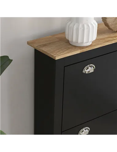 HOMCOM 2 Drawer Shoe Cabinet Modern Narrow Shoe Cupboard Hallway Wooden Storage Organiser with Flip Doors Adjustable Shelf for 6