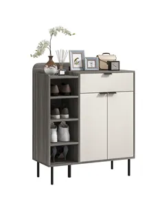 HOMCOM Modern and Minimal 12 Shoe Storage Cabinet - Grey/White