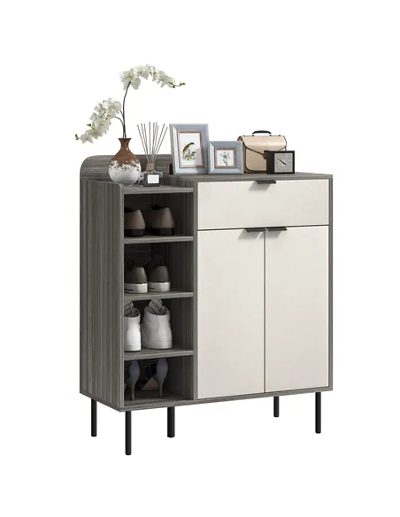 HOMCOM Modern and Minimal 12 Shoe Storage Cabinet - Grey/White