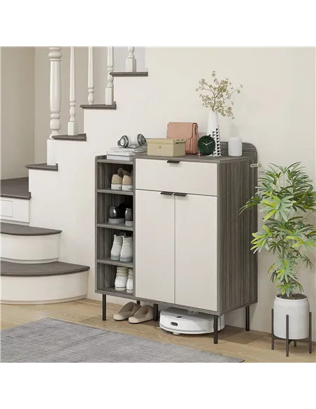 HOMCOM Modern and Minimal 12 Shoe Storage Cabinet - Grey/White