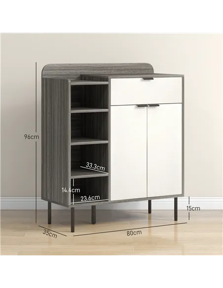 HOMCOM Modern and Minimal 12 Shoe Storage Cabinet - Grey/White