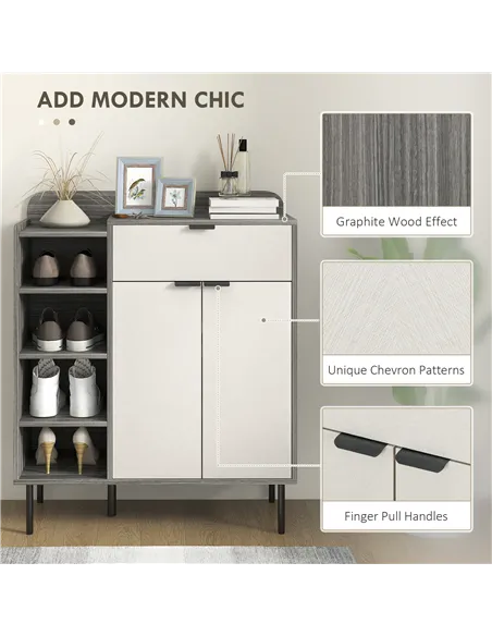 HOMCOM Modern and Minimal 12 Shoe Storage Cabinet - Grey/White