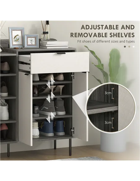 HOMCOM Modern and Minimal 12 Shoe Storage Cabinet - Grey/White