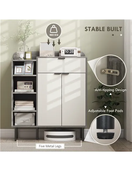 HOMCOM Modern and Minimal 12 Shoe Storage Cabinet - Grey/White