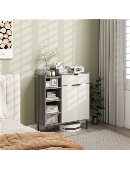 HOMCOM Modern and Minimal 12 Shoe Storage Cabinet - Grey/White