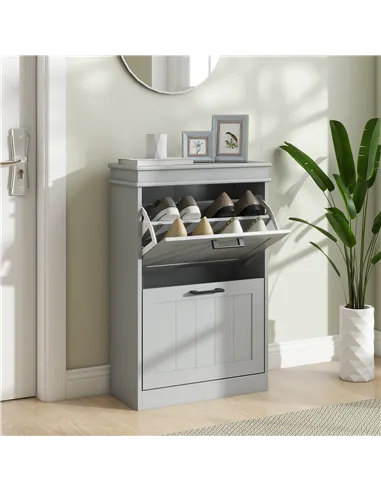 HOMCOM Two-Drawer Minimalistic Shoe Storage Cabinet, for 10 Shoes, Grey