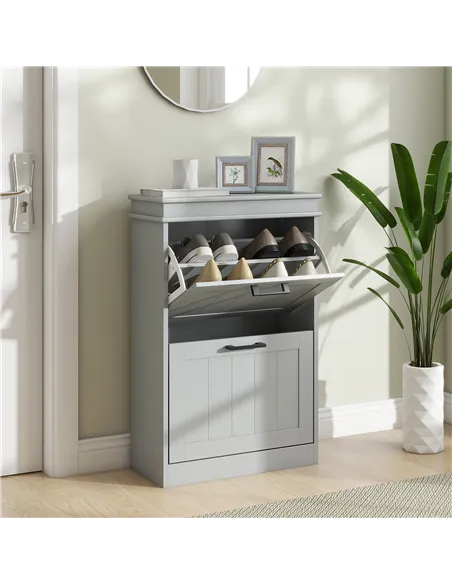 HOMCOM Two-Drawer Minimalistic Shoe Storage Cabinet, for 10 Shoes, Grey