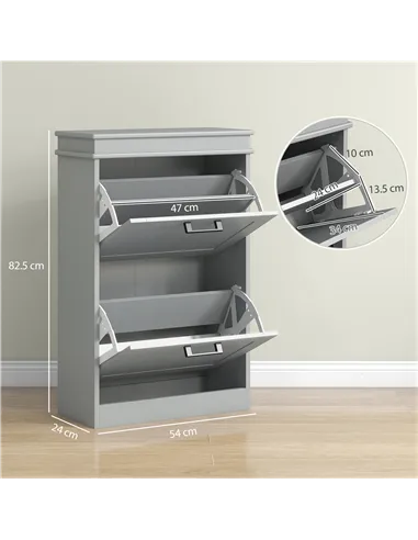 HOMCOM Two-Drawer Minimalistic Shoe Storage Cabinet, for 10 Shoes, Grey