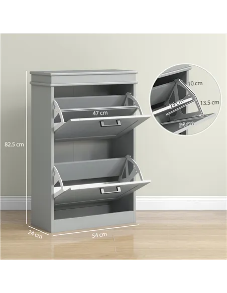 HOMCOM Two-Drawer Minimalistic Shoe Storage Cabinet, for 10 Shoes, Grey