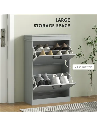 HOMCOM Two-Drawer Minimalistic Shoe Storage Cabinet, for 10 Shoes, Grey