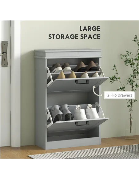 HOMCOM Two-Drawer Minimalistic Shoe Storage Cabinet, for 10 Shoes, Grey