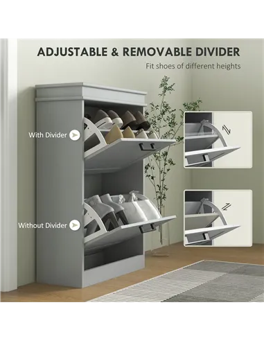 HOMCOM Two-Drawer Minimalistic Shoe Storage Cabinet, for 10 Shoes, Grey