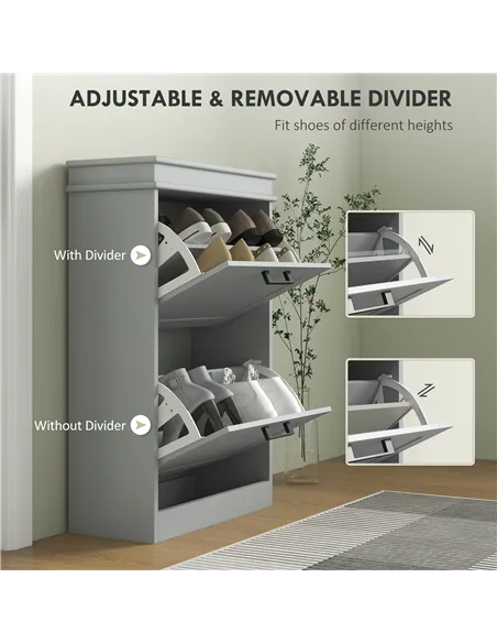 HOMCOM Two-Drawer Minimalistic Shoe Storage Cabinet, for 10 Shoes, Grey