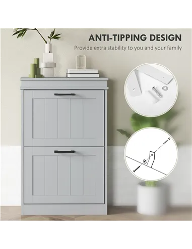 HOMCOM Two-Drawer Minimalistic Shoe Storage Cabinet, for 10 Shoes, Grey