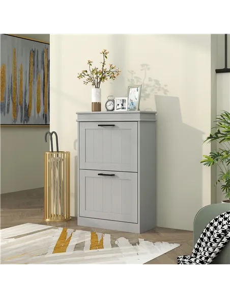 HOMCOM Two-Drawer Minimalistic Shoe Storage Cabinet, for 10 Shoes, Grey