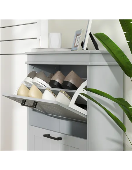 HOMCOM Two-Drawer Minimalistic Shoe Storage Cabinet, for 10 Shoes, Grey