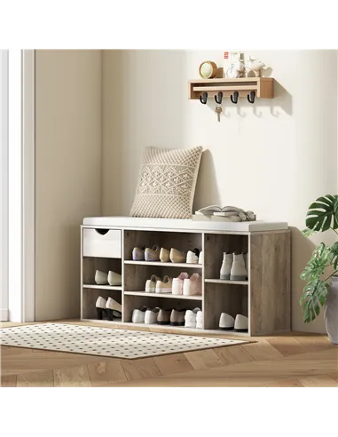 HOMCOM Shoe Storage Bench with Cushion - Grey
