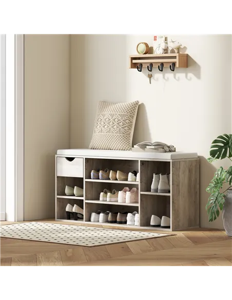 HOMCOM Shoe Storage Bench with Cushion - Grey
